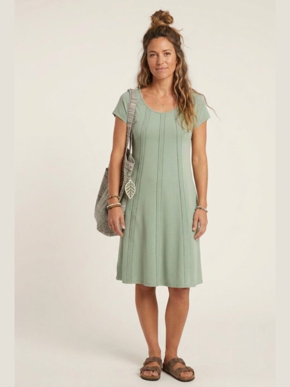 PURE ESSENCE Sage Green Casual Boho Shirt Dress Bamboo Womens S Earthy Lagenlook